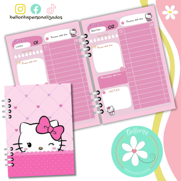 Interior de agenda Hello Kitty tonos rosados