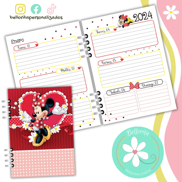 Interior de agenda Minnie -detalles en rojo-