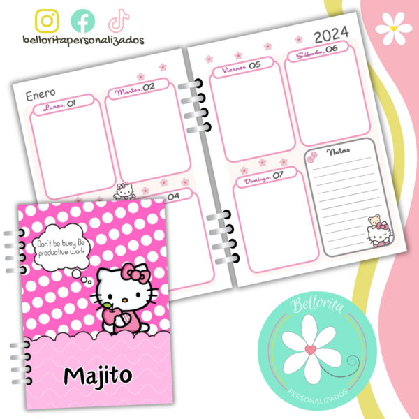 Interior de agenda hello kitty vista semanal -rosado-