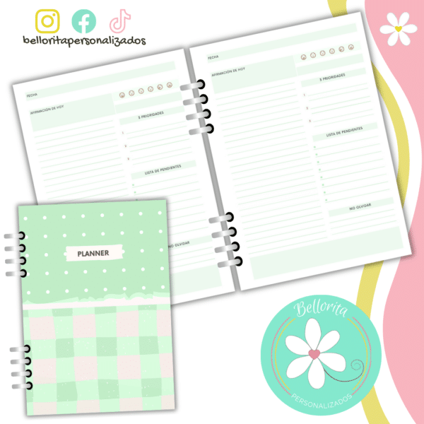 Planner diario verde menta