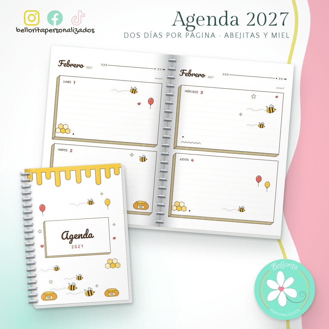 Agenda 2027 dos días por página - Abejitas y miel
