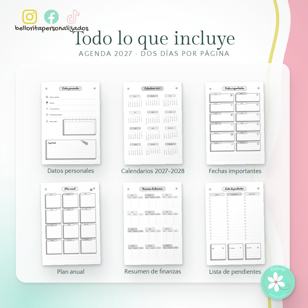 Agenda 2027 dos días por página - Tonos grises estilo bullet journal - Imagen 4