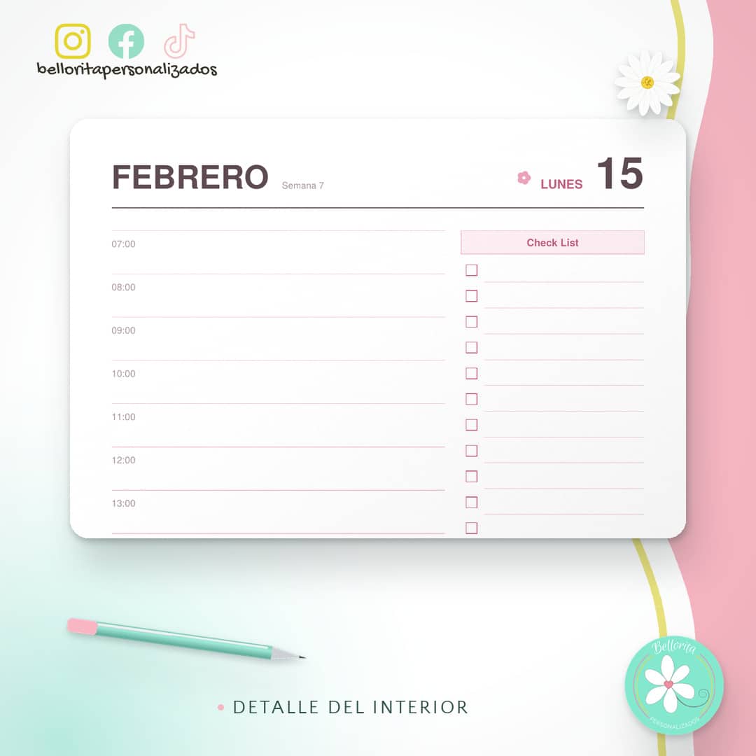 Agenda 2027 día por página con horas - Rosado floral - Imagen 5