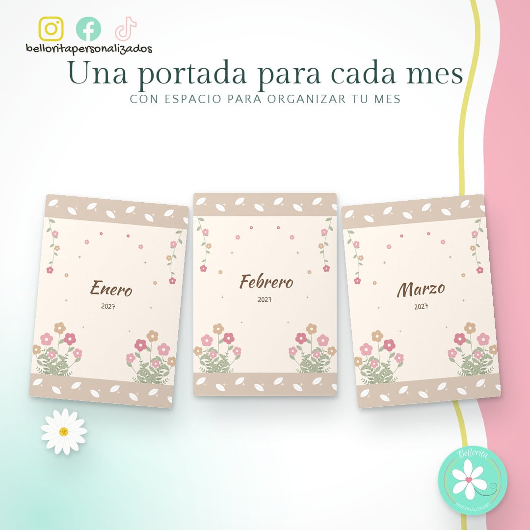 Agenda 2027 vista semanal - Floral beige y rosa - Imagen 6