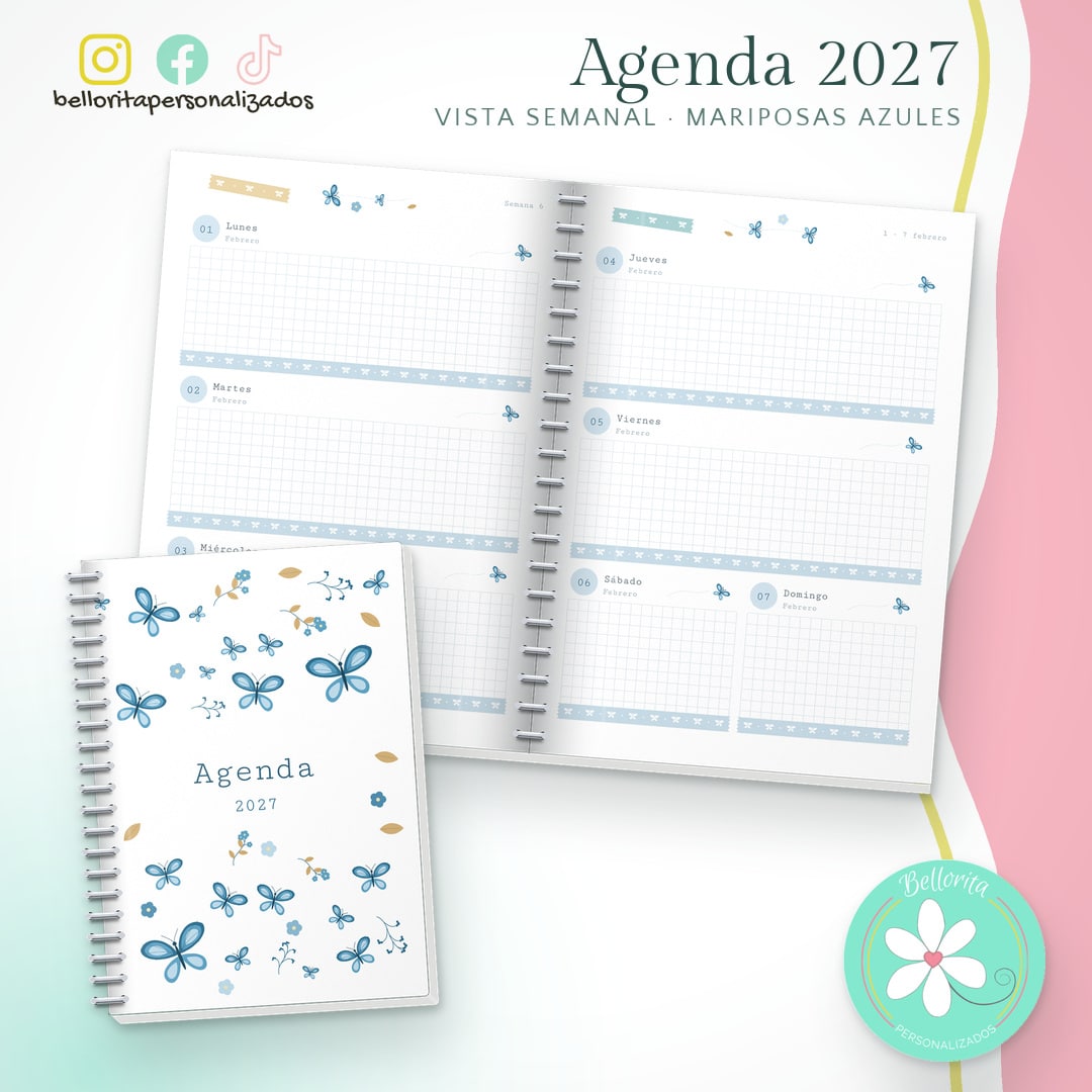 Agenda 2027 vista semanal - Mariposas azules